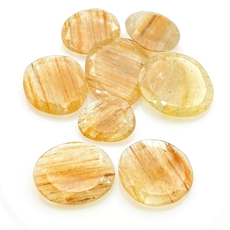 118.15 Carat Golden Rutile 18.5-30mm Rose Cut Irregular Shape AA Grade Gemstones Parcel - Total 8 Pcs.