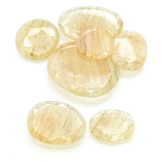 119.45 Carat Golden Rutile 19-35mm Rose Cut Irregular Shape AA Grade Gemstones Parcel - Total 7 Pcs.