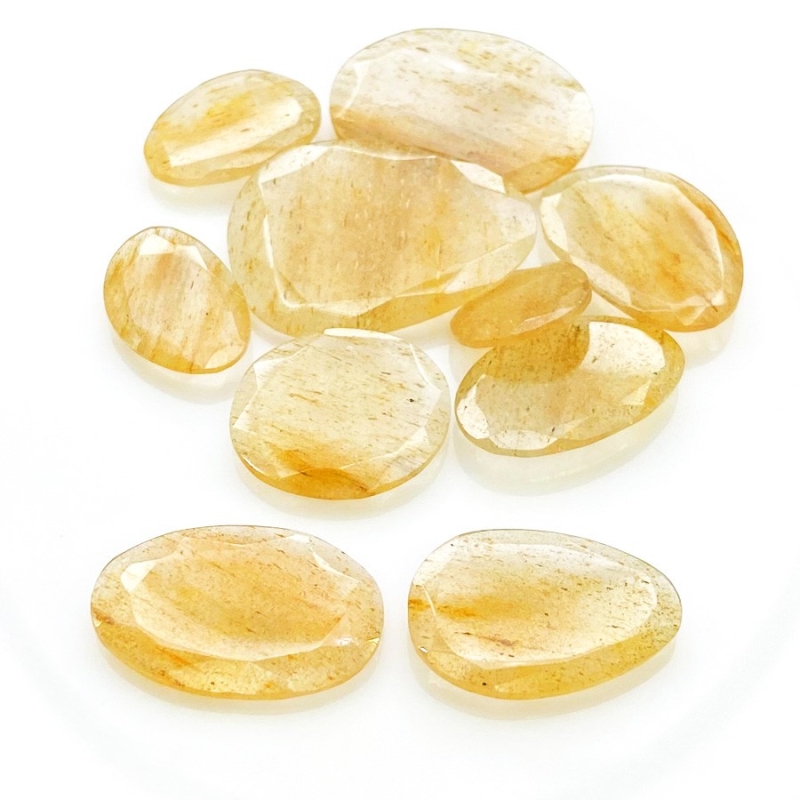 100.65 carat Golden Rutile 14-30mm Rose Cut Irregular Shape AA Grade Gemstones Parcel - Total 10 Pcs.