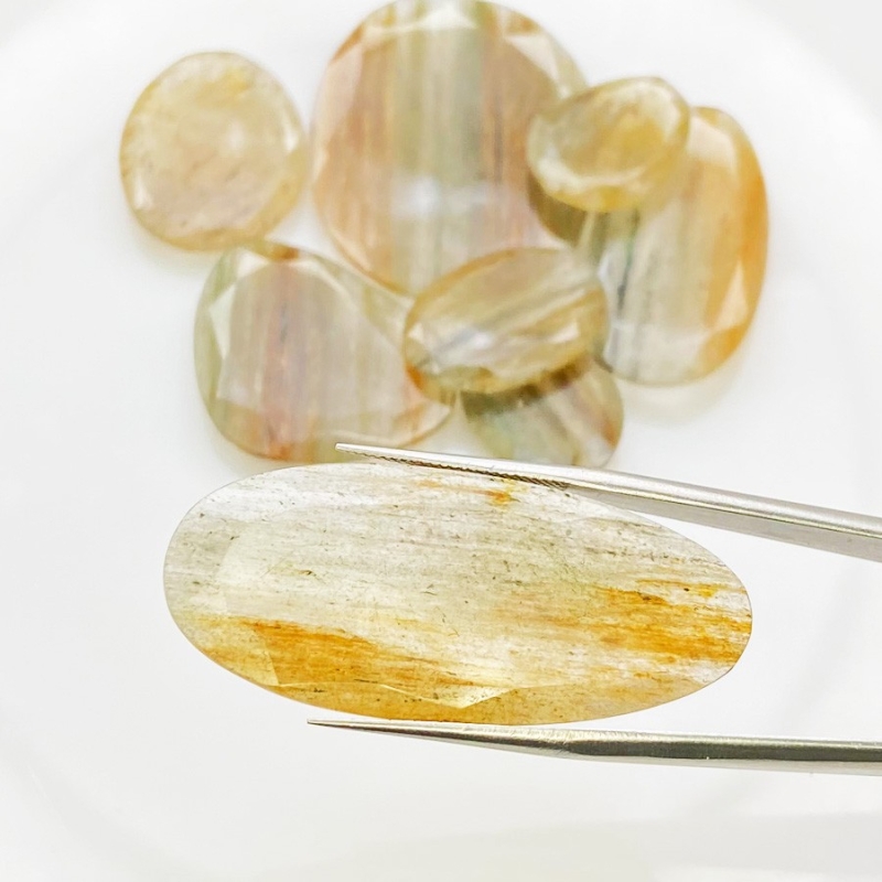 110.9 Carat Golden Rutile 17.5-40mm Rose Cut Irregular Shape AA Grade Gemstones Parcel - Total 8 Pcs.