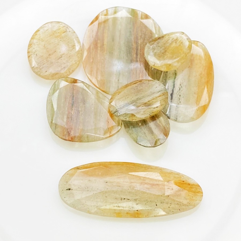 110.9 Carat Golden Rutile 17.5-40mm Rose Cut Irregular Shape AA Grade Gemstones Parcel - Total 8 Pcs.