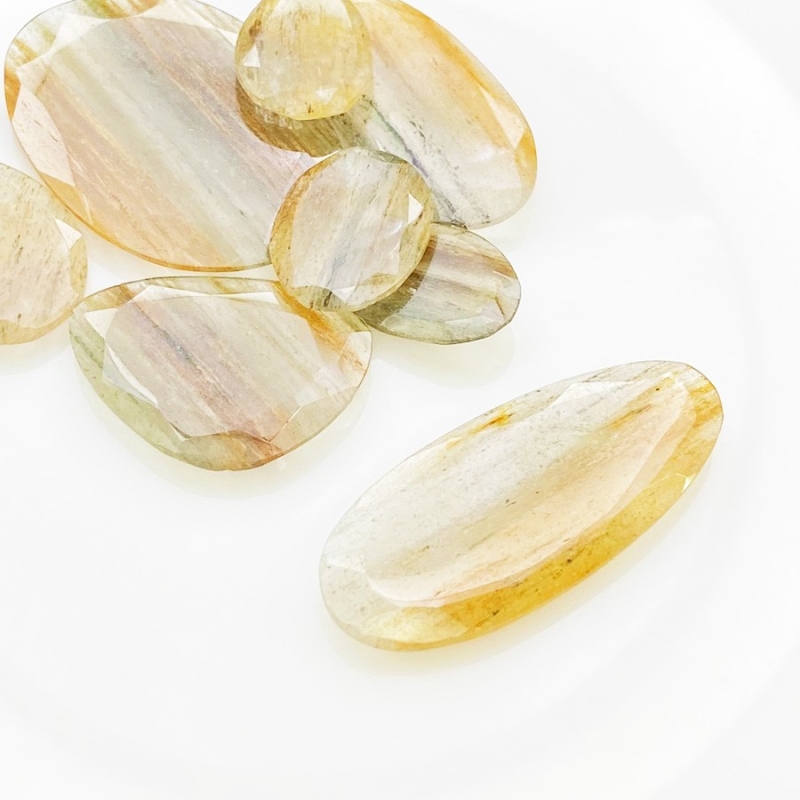 110.9 Carat Golden Rutile 17.5-40mm Rose Cut Irregular Shape AA Grade Gemstones Parcel - Total 8 Pcs.