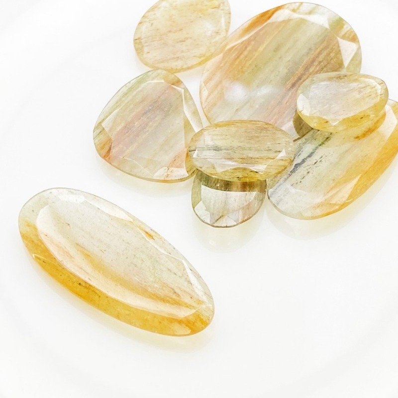 110.9 Carat Golden Rutile 17.5-40mm Rose Cut Irregular Shape AA Grade Gemstones Parcel - Total 8 Pcs.