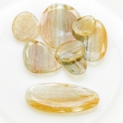 110.9 Carat Golden Rutile 17.5-40mm Rose Cut Irregular Shape AA Grade Gemstones Parcel - Total 8 Pcs.