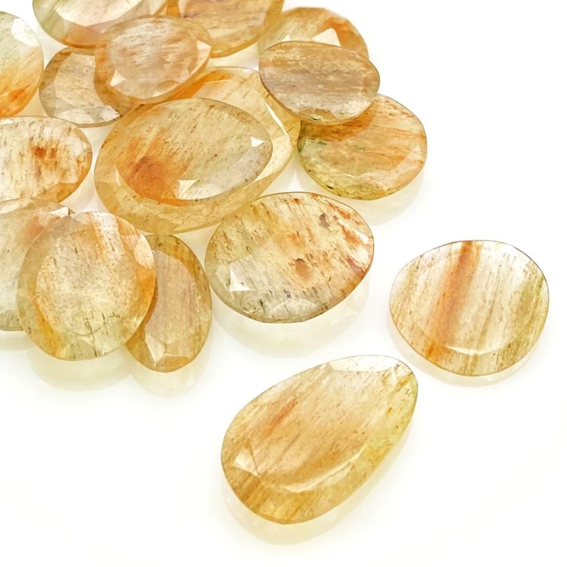 111.3 Carat Golden Rutile 14-27mm Rose Cut Irregular Shape AA Grade Gemstones Parcel - Total 17 Pcs.