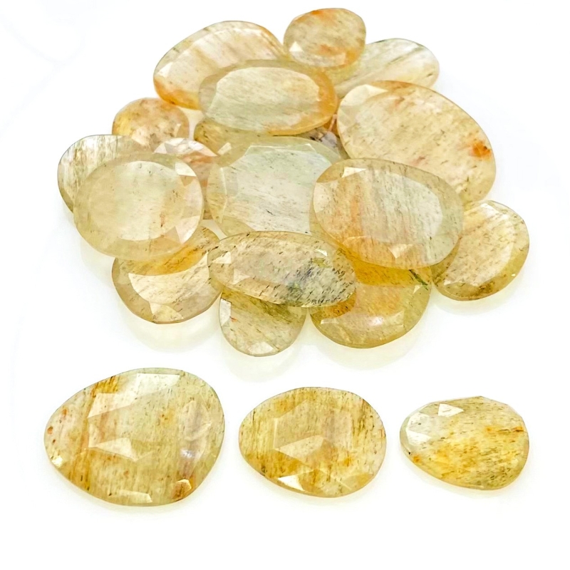 144.5 Carat Golden Rutile 12x11-25x18.5mm Rose Cut Irregular Shape AA Grade Gemstones Parcel - Total 22 Pcs.