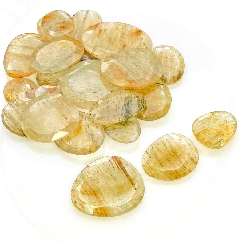 144.5 Carat Golden Rutile 12x11-25x18.5mm Rose Cut Irregular Shape AA Grade Gemstones Parcel - Total 22 Pcs.