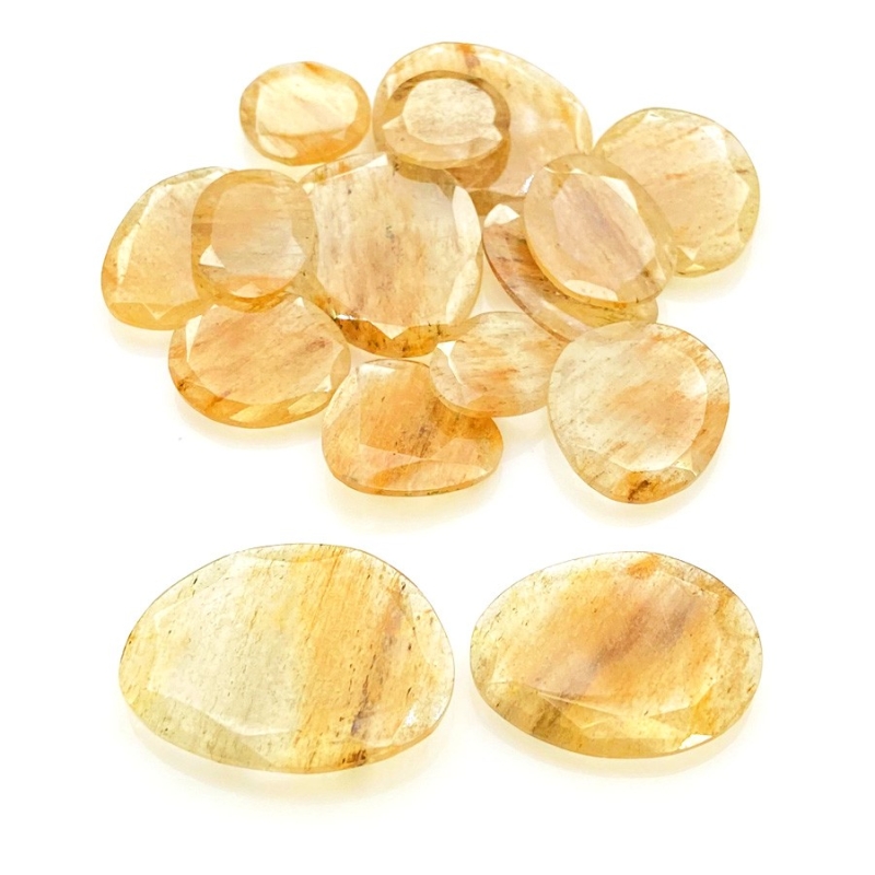 125.2 Carat Golden Rutile 14-28mm Rose Cut Irregular Shape AA Grade Gemstones Parcel - Total 15 Pcs.