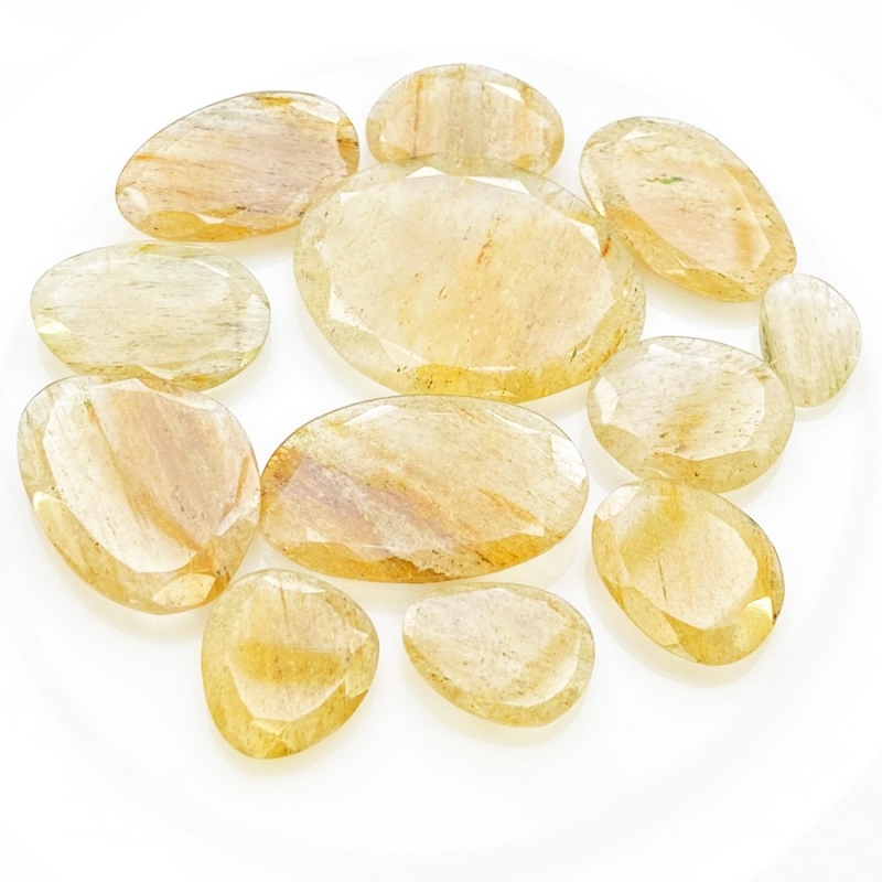 130.3 Carat Golden Rutile 13.5-34mm Rose Cut Irregular Shape AA Grade Gemstones Parcel - Total 12 Pcs.