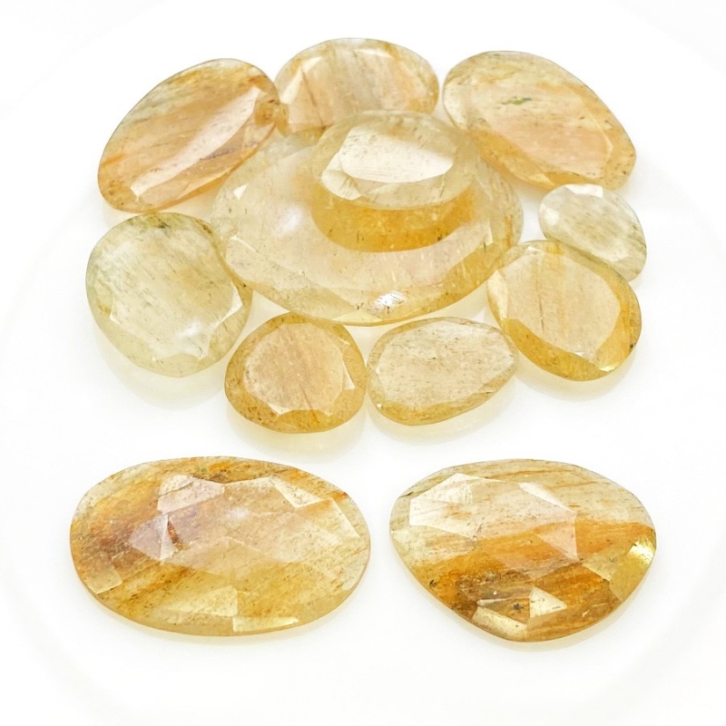130.3 Carat Golden Rutile 13.5-34mm Rose Cut Irregular Shape AA Grade Gemstones Parcel - Total 12 Pcs.