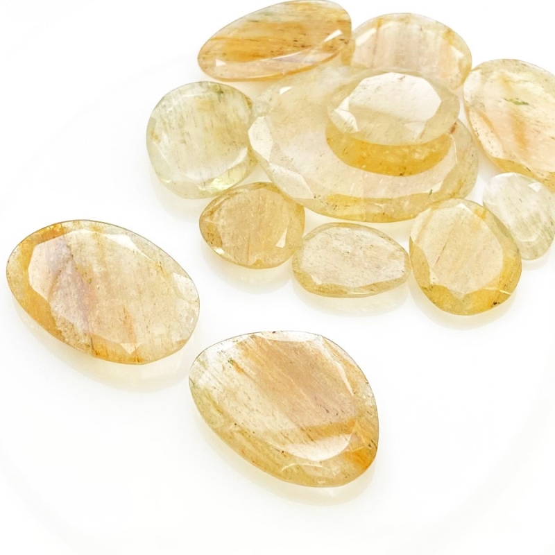 130.3 Carat Golden Rutile 13.5-34mm Rose Cut Irregular Shape AA Grade Gemstones Parcel - Total 12 Pcs.