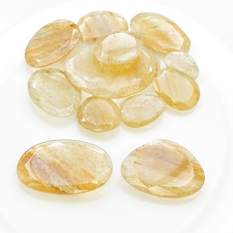 130.3 Carat Golden Rutile 13.5-34mm Rose Cut Irregular Shape AA Grade Gemstones Parcel - Total 12 Pcs.