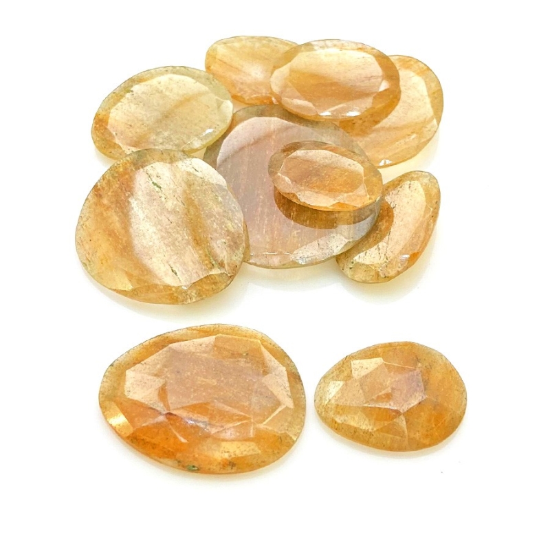 144.6 Carat Golden Rutile 19-35mm Rose Cut Irregular Shape AA Grade Gemstones Parcel - Total 10 Pcs.