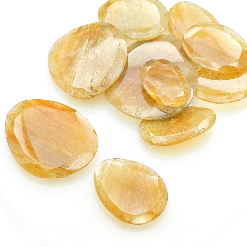 144.6 Carat Golden Rutile 19-35mm Rose Cut Irregular Shape AA Grade Gemstones Parcel - Total 10 Pcs.