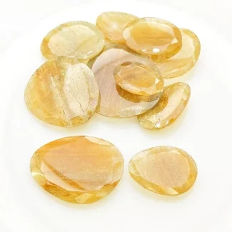 144.6 Carat Golden Rutile 19-35mm Rose Cut Irregular Shape AA Grade Gemstones Parcel - Total 10 Pcs.