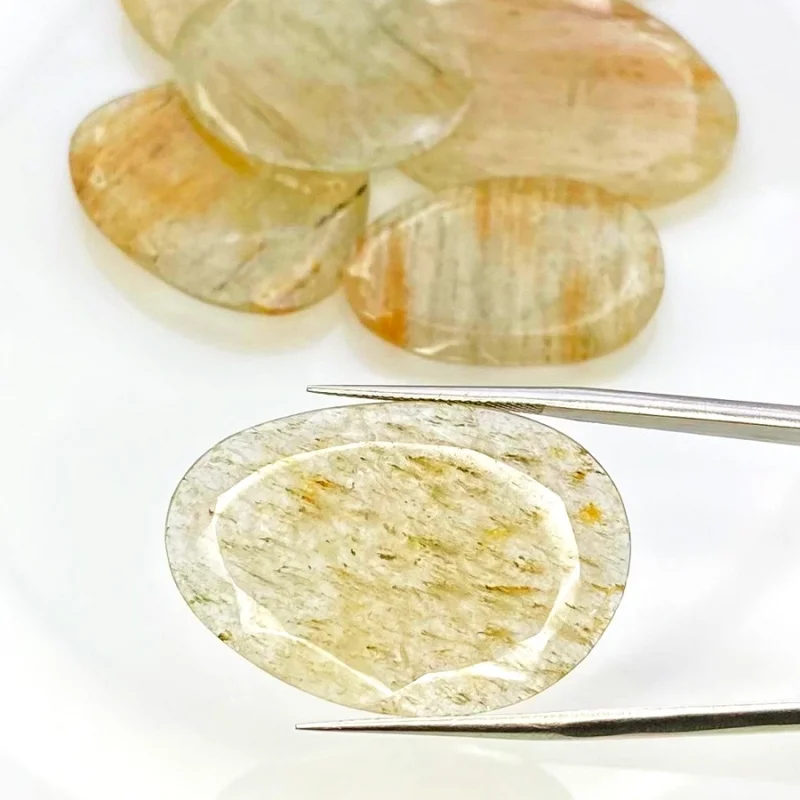 127.15 Carat Golden Rutile 26-35mm Rose Cut Irregular Shape AA Grade Gemstones Parcel - Total 7 Pcs.