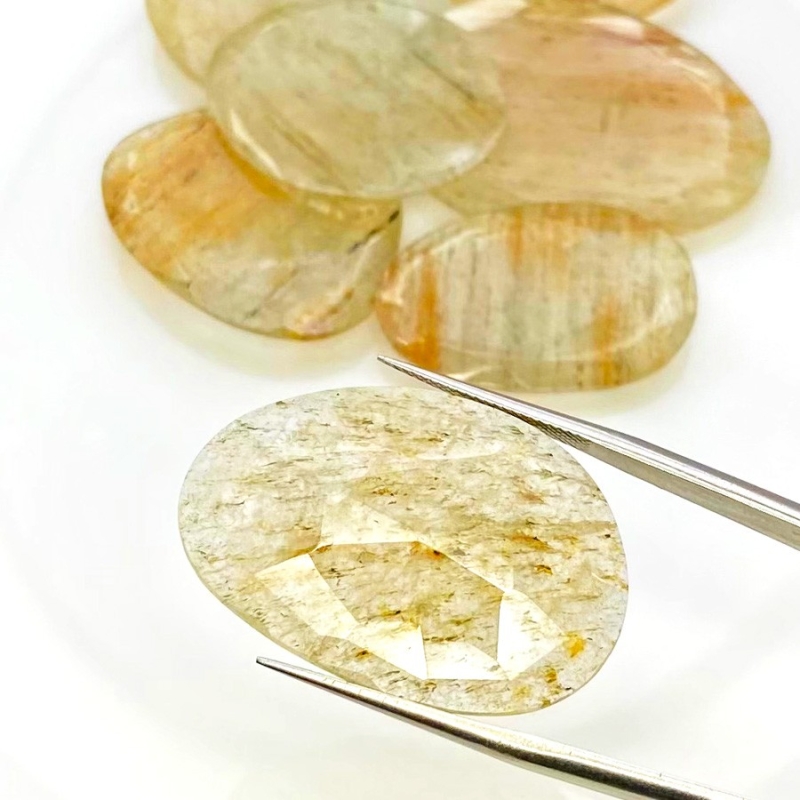 127.15 Carat Golden Rutile 26-35mm Rose Cut Irregular Shape AA Grade Gemstones Parcel - Total 7 Pcs.