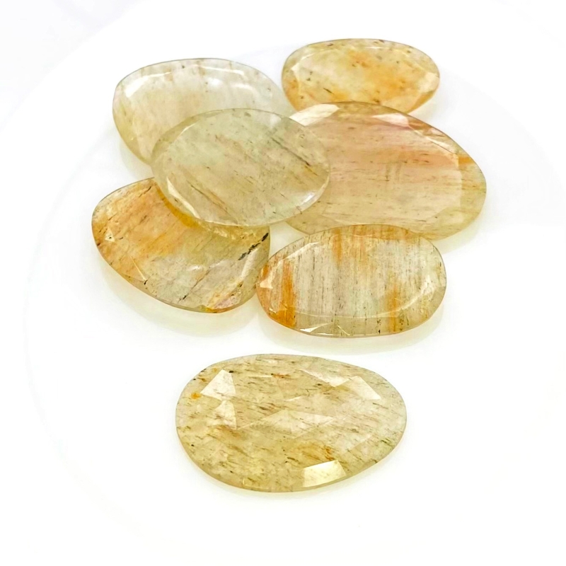 127.15 Carat Golden Rutile 26-35mm Rose Cut Irregular Shape AA Grade Gemstones Parcel - Total 7 Pcs.