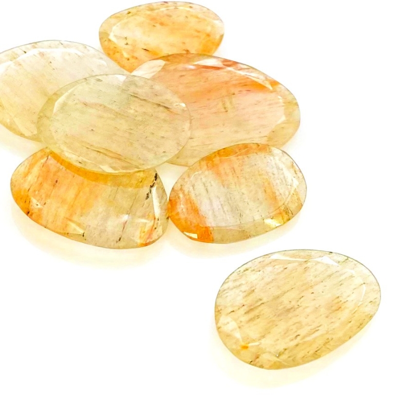 127.15 Carat Golden Rutile 26-35mm Rose Cut Irregular Shape AA Grade Gemstones Parcel - Total 7 Pcs.