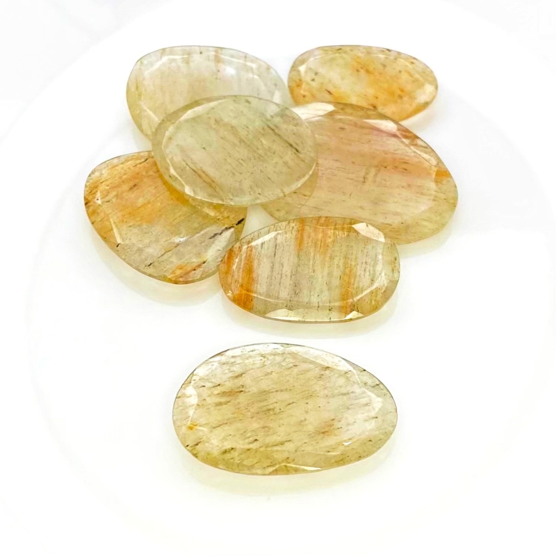 127.15 Carat Golden Rutile 26-35mm Rose Cut Irregular Shape AA Grade Gemstones Parcel - Total 7 Pcs.