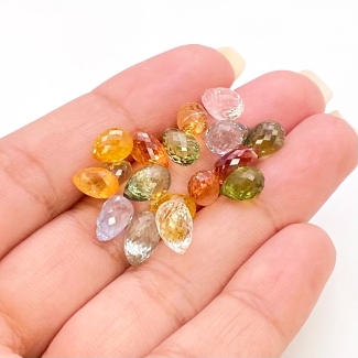  34.36 Cts. Multi Sapphire 7.5-9mm Briolette Drop Shape AA Grade Loose Gemstone Beads Lot - Total 17 Pcs.
