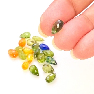  35.88 Cts. Multi Sapphire 7-9.5mm Briolette Drop Shape AA Grade Loose Gemstone Beads Lot - Total 20 Pcs.