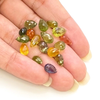  34.45 Cts. Multi Sapphire 7.5-10.5mm Briolette Drop Shape AA Grade Loose Gemstone Beads Lot - Total 18 Pcs.