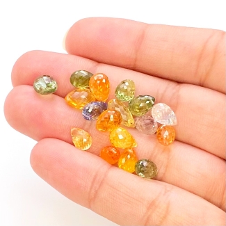  32.32 Cts. Multi Sapphire 7-9.5mm Briolette Drop Shape AA Grade Loose Gemstone Beads Lot - Total 17 Pcs.