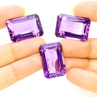  106.05 Carat Hydro Dark Amethyst 24x16mm Step Cut Octagon Shape AAA Grade Gemstones Parcel - Total 3 Pcs.