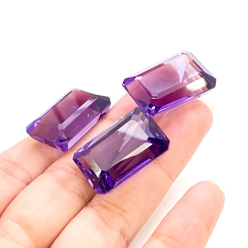  93.3 Carat Hydro Dark Amethyst 23x15mm Step Cut Octagon Shape AAA Grade Gemstones Parcel - Total 3 Pcs.
