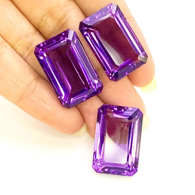  93.3 Carat Hydro Dark Amethyst 23x15mm Step Cut Octagon Shape AAA Grade Gemstones Parcel - Total 3 Pcs.