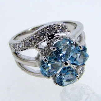Swiss-Blue Topaz and Diamond White CZ 925 Sterling Silver Ring