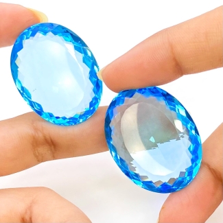  119.75 Carat Hydro Sky Blue Quartz 33x25mm Faceted Oval Shape AAA Grade Gemstones Parcel - Total 2 Pcs.