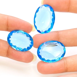  70.85 Carat Hydro Sky Blue Quartz 24x18-26x19mm Faceted Oval Shape AAA Grade Gemstones Parcel - Total 3 Pcs.