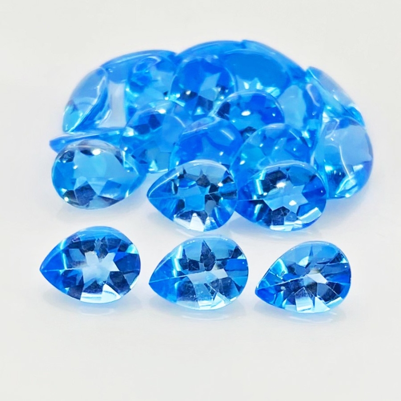 26.35 Cts. Swiss Blue Topaz 8x6mm Buff Top Pear Shape AAA Grade Gemstones Parcel - Total 21 Pcs.