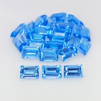 18 Cts. Swiss Blue Topaz 6x4mm Step Cut Baguette Shape AAA Grade Gemstones Parcel - Total 26 Pcs.