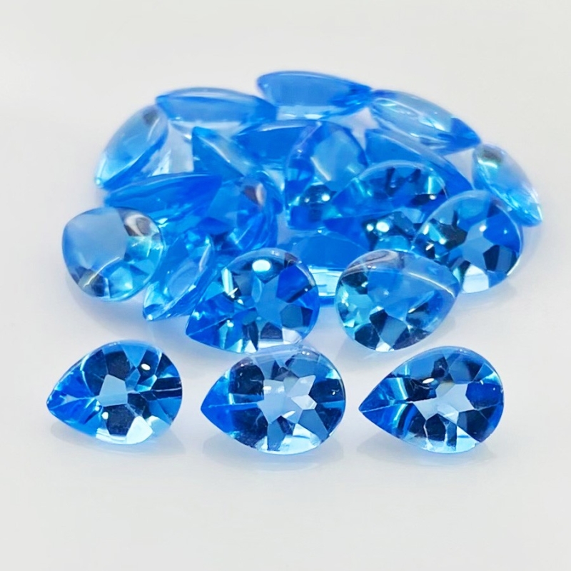 25.95 Cts. Swiss Blue Topaz 8x6mm Buff Top Pear Shape AAA Grade Gemstones Parcel - Total 21 Pcs.