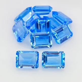 21.10 Cts. Swiss Blue Topaz 8x6mm Step Cut Octagon Shape AAA Grade Gemstones Parcel - Total 11 Pcs.