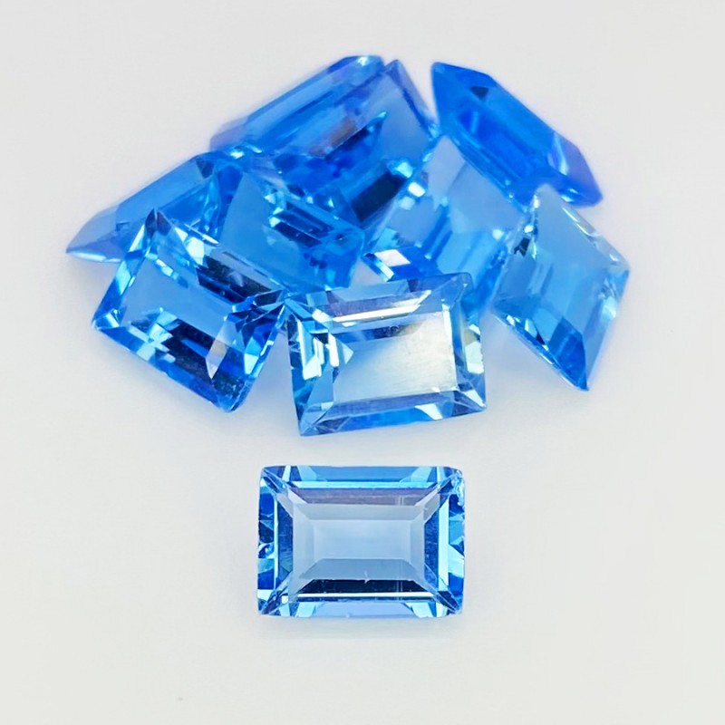 19.15 Cts. Swiss Blue Topaz 8x6mm Step Cut Baguette Shape AAA Grade Gemstones Parcel - Total 10 Pcs.