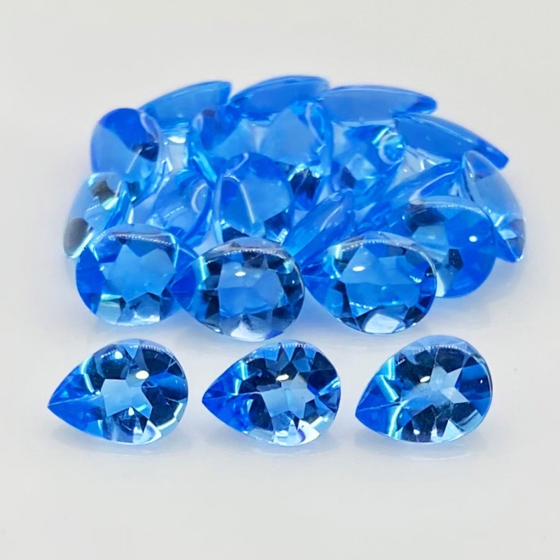 25.30 Cts. Swiss Blue Topaz 8x6mm Buff Top Pear Shape AAA Grade Gemstones Parcel - Total 21 Pcs.