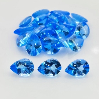 25.10 Cts. Swiss Blue Topaz 8x6mm Buff Top Pear Shape AAA Grade Gemstones Parcel - Total 21 Pcs.