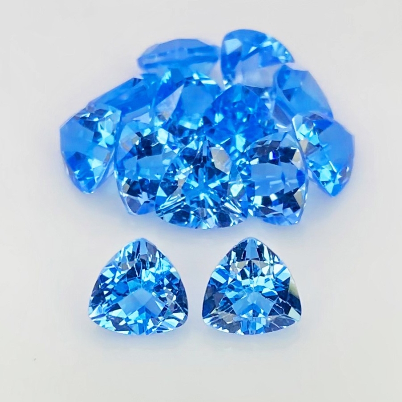 19 Cts. Swiss Blue Topaz 7mm Faceted Trillion Shape AAA Grade Gemstones Parcel - Total 13 Pcs.