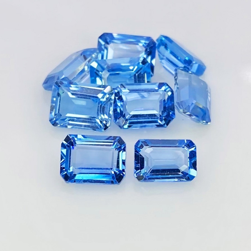 17.25 Cts. Swiss Blue Topaz 7.5x5.5-8x6mm Step Cut Octagon Shape AAA Grade Gemstones Parcel - Total 9 Pcs.