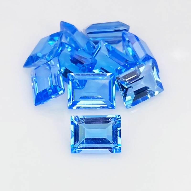 19.10 Cts. Swiss Blue Topaz 8x6mm Step Cut Baguette Shape AAA Grade Gemstones Parcel - Total 10 Pcs.