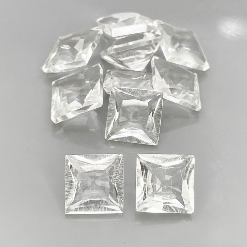 15.90 Carat Crystal Quartz 7mm Step Cut Square Shape AAA Grade Gemstones Parcel - Total 10 Pcs.
