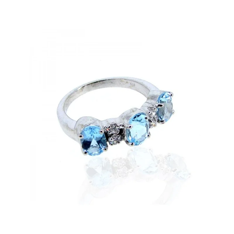 Swiss-Blue Topaz and Diamond White CZ 925 Sterling Silver Ring