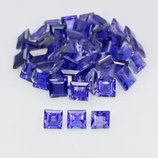 15.40 Cts. Iolite 4mm Step Cut Square Shape AAA Grade Gemstones Parcel - Total 50 Pcs.