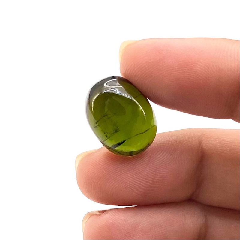 11.25 Cts. Green Tourmaline 15.5x12mm Smooth Oval Shape A Grade Loose Cabochon - Total 1 Pc.