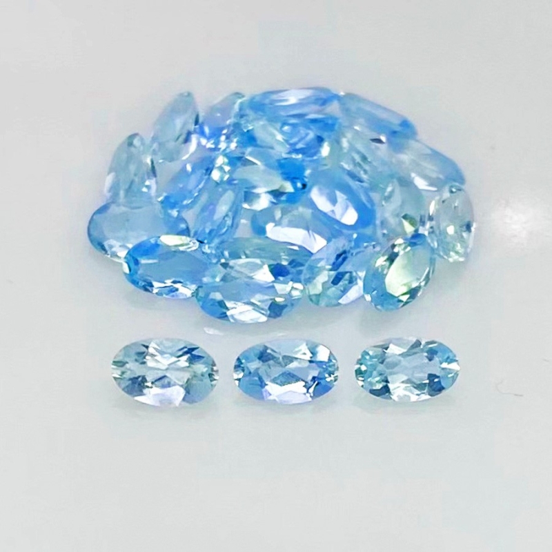 4.78 Carat Aquamarine 5x3mm Faceted Oval Shape A+ Grade Gemstones Parcel - Total 25 Pcs.