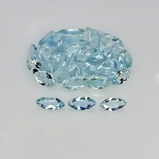 3.84 Carat Aquamarine 5x2mm Faceted Marquise Shape AA Grade Gemstones Parcel - Total 38 Pcs.